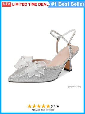 Rhinestone Bow Kitten Heel Pumps Slingback Ankle Strap Wedding Heels